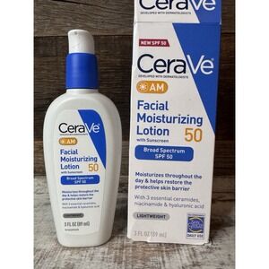 CeraVe AM Fascial Moisturizing Lotion SPF 50 | 3 Fl Oz | Stocking Stuffer Idea